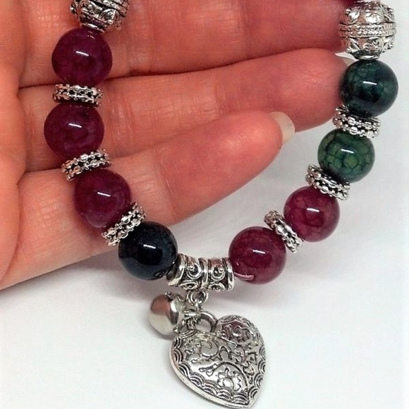 Natural Agate Charm Stretch Bracelet - Picture 3 of 5